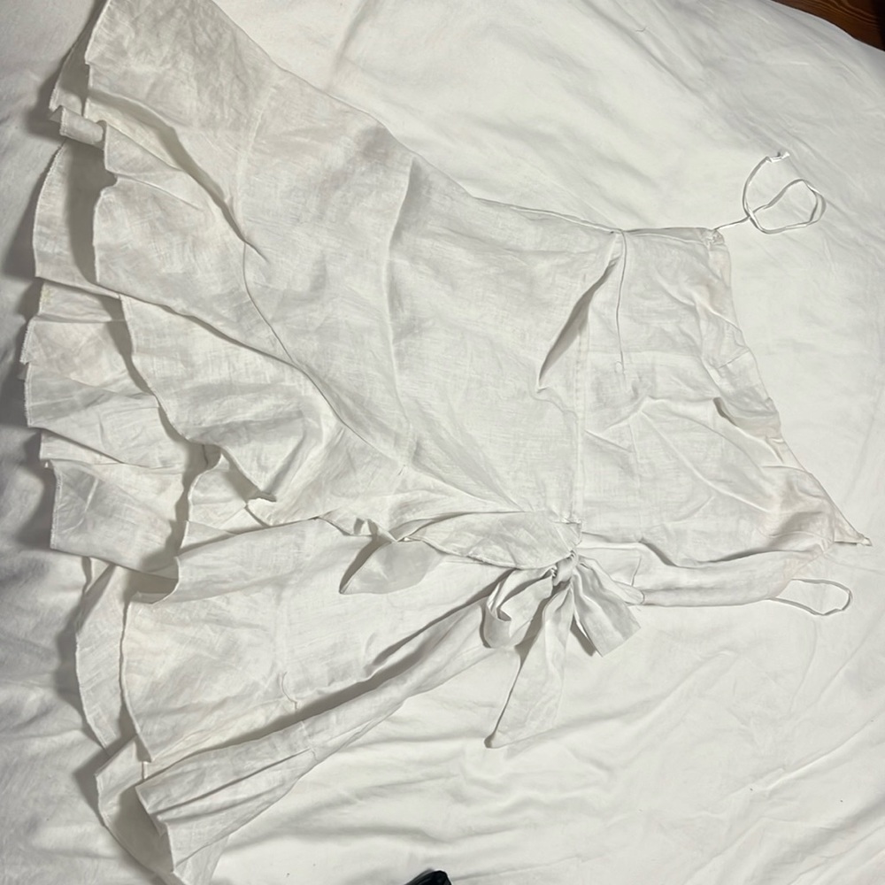 White dress. One shoulder. Ruffles. Worn once.